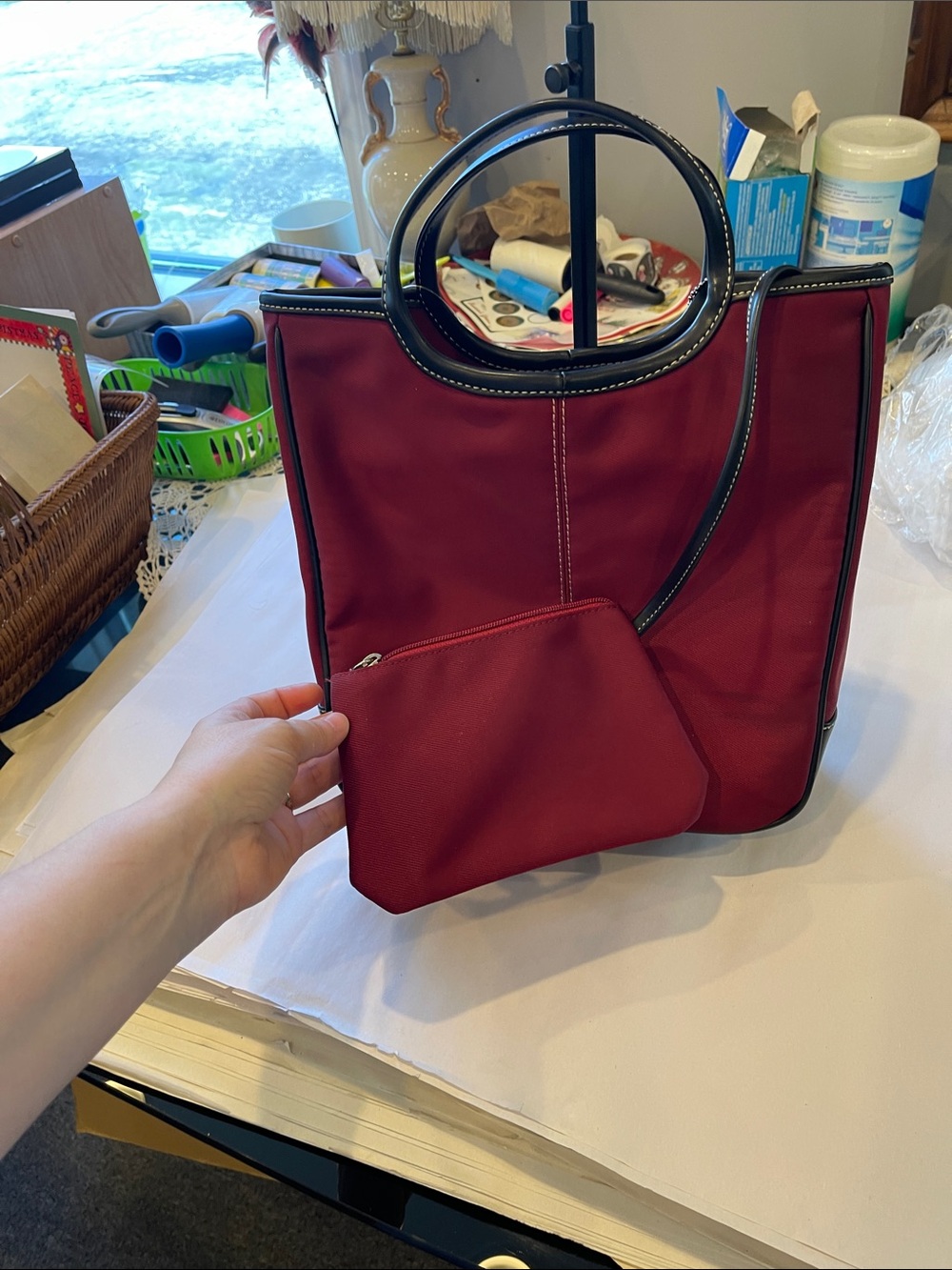 Charter Club Women’s Burgundy Tote Bag with Black Trim